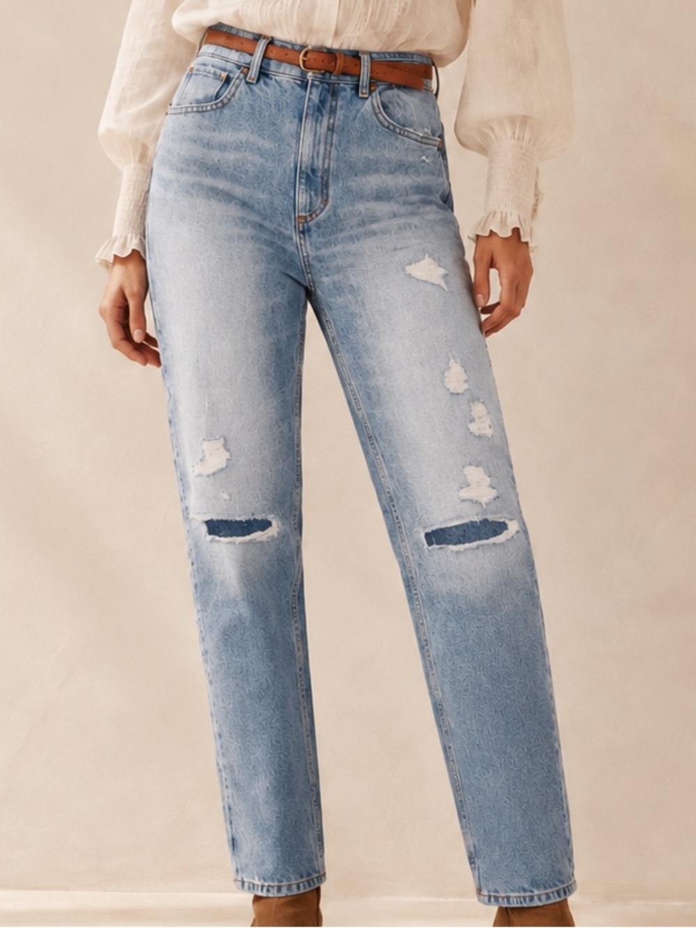 Sandro Boyfriend Distressed Patch Jeans (FR 36 / US 4)